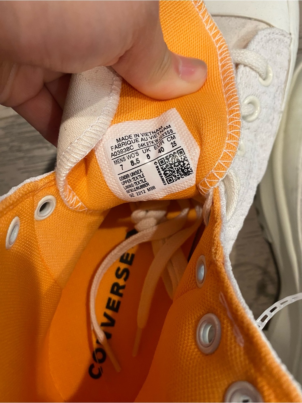 White Women's High-Top Knit Sneakers with Orange Lining - Picture 6 of 6